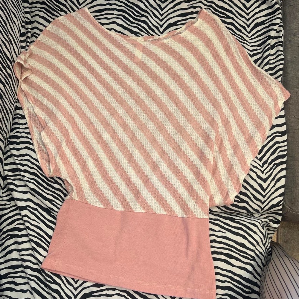 pink and white striped knit top